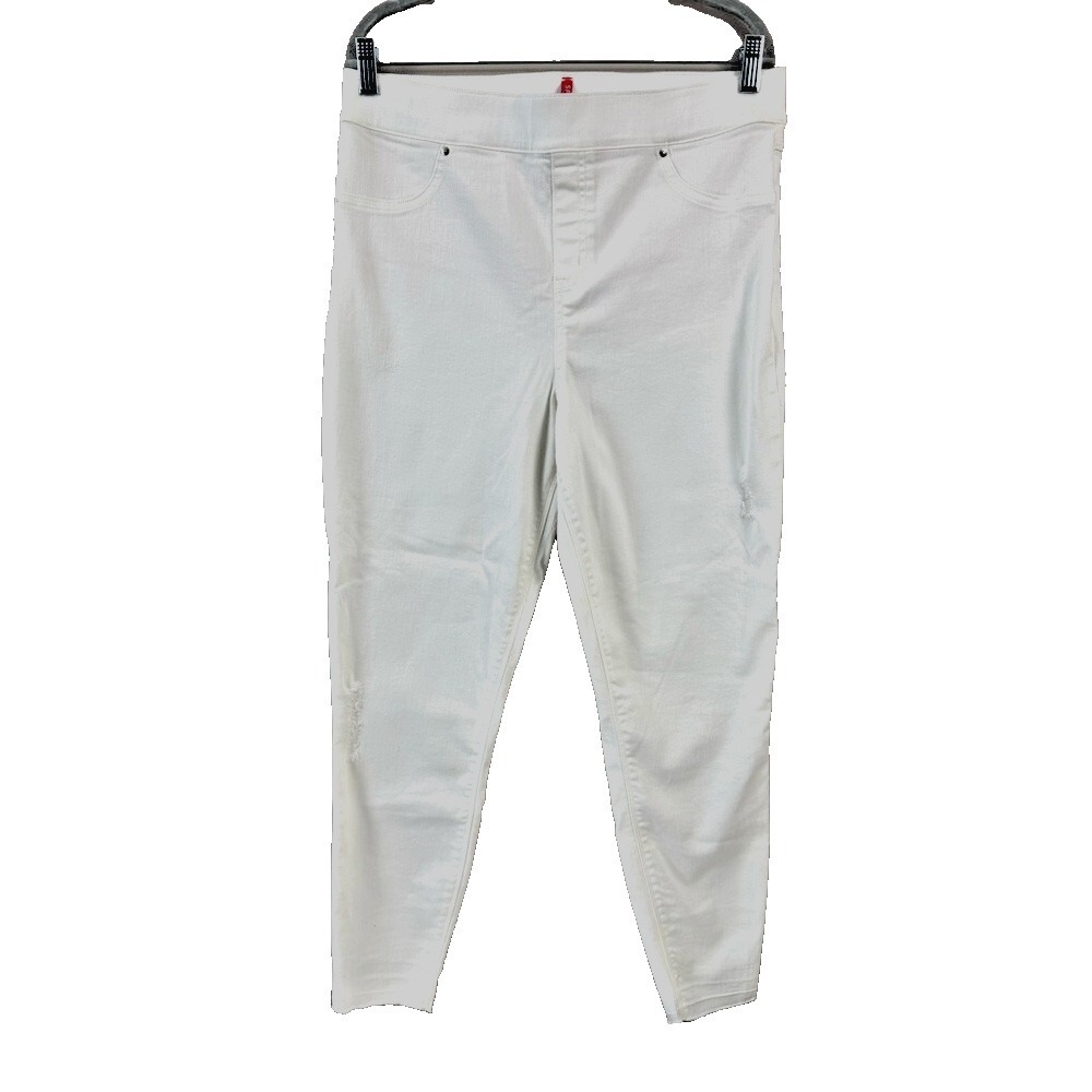 Spanx White Denim Pull On Jean XL High Rise Stretch Pockets Ankle Length Pull-On